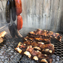 Load image into Gallery viewer, Beef short ribs, morcilla blood sausage and chorizo on the Asado grill meat home delivery Sydney