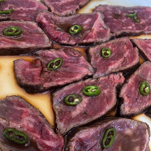 Wagyu top sirloin beef steaks tataki with ponzu and chilli home delivery Sydney